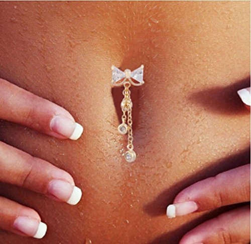 2 Stück Nabelpiercing Bauchnabel Ring baumeln Bowknot klar CZ Navel Bar Gold / Silber überzogen baumeln Körper Schmuck Piercing - 6