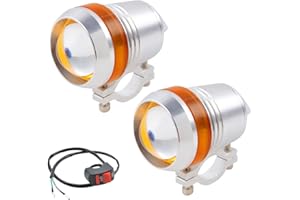 TABEN Motorcycle Spotlight Headlight Super Bright U3 10W LED Work Light Driving Fog Spot Lamp Amber Angel Eye Universal for All Motorcycle ATV Truck with 1pcs ON/OFF Button Switch