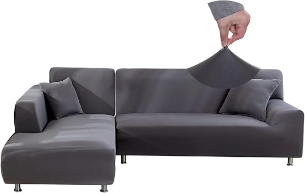Jaotto Fundas para Sofás Chaise Longue Elásticas,Cubre Fundas de Sofá Cheslong Brazo Largo Derecho Ajustables de Forma L Extraíbles Lavables,Fundas Protectora para Sofa(1 Plaza+2 Plazas,Gris) - 1