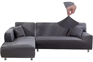 Jaotto Fundas para Sofás Chaise Longue Elásticas,Cubre Fundas de Sofá Cheslong Brazo Largo Derecho Ajustables de Forma L Extraíbles Lavables,Fundas Protectora para Sofa(1 Plaza+2 Plazas,Gris)