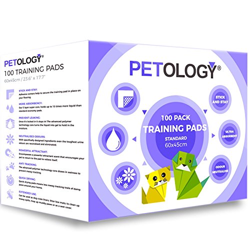 PETOLOGY® 200 Count, 60 cm x 45 cm Standard Size Training Pads Puppy Dog Cat Super Absorbent Odourless Pads Pee Toilet House Training (Size: Standard 60cmx45cm 200 Pads)