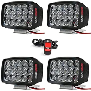 Eltron Turbo 15 LED Fog Light, Fog Head Lamp Waterproof, Bar Light Off-Roading Universal For All Bikes, Scooty, Car & Other Electronic vehicles (Pack of 4, Free On/Off Switch, 12V DC 15W, White)