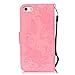 Lomogo [Butterfly Flower] iPhone 5S 5 SE Leather Wallet Case with Kickstand Credit Card Holder Magnetic Closure Shockproof Flip Case Cover for Apple iPhone 5S 5 SE (Pink)