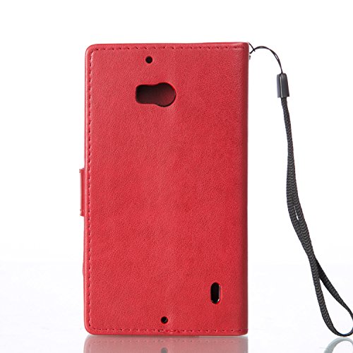 Nokia 930 Hülle, SpiritSun Ledertasche Schutzhülle für Microsoft Nokia Lumia 930 Folio PU Leder Tasche Case Cover Bookstyle mit Standfunktion und Kredit Kartenfächer (Schmetterling und Blume, Rot) - 2