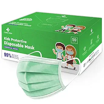 Careview KIDS 4 Ply Disposable Surgical Face Masks Pack of 50, Green Color, PFE>95%,BFE>99%, SITRA, BIS (ISI), and CE certified (KIDS-4PLY-MASK)