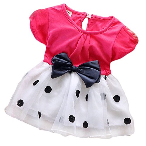 Toddler Baby Girls Princess Party Bubble Sleeve Bowknot Dot Tulle Dress