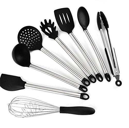 Preisvergleich Produktbild Exquisit 8 Teile / satz Silikon Geschirr Kochutensilien Nonstick Werkzeug Set Silikon Edelstahl Kit Servierzange Löffel Spatel Werkzeuge Kit