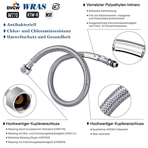 Wasserhahn Küche bleifrei KTW geprüft mit Sedal Kartusche herausziehbare Geschirrbrause 2 Starhlarten Hochdruck Armatur Spüle - 2