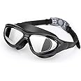 eErlik Premium Big Frame Competition Swim Goggles with Free Protective Case Pro Clear Lens & Wide-Vision Swimming Goggles with UV and Anti Fog Protection for Adult Men Women - Black.