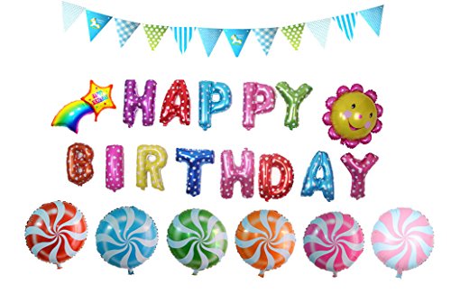 Somine Party Luftballons Set - inklusiv die Ballons mit Geformte von HAPPY BIRTHDAY Buchstaben, Sonnenblume, Regenbogen, Lutscher, Fahne dreieckig Banner für Partei Dekoration