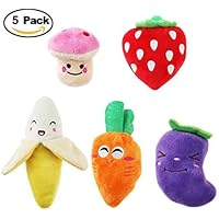 UEETEK 5 Stück Haustier Hund Plüsch Spielzeug Quietschen Spielzeug,Hund Interaktive Spielzeug Kauen Spielzeug mit Klingen für Haustier Ausbildung(Pilz + Erdbeere + Banane + Karotte + Aubergine)