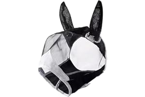 JVHLOV Horse Fly Mask, Soft Mesh Horse Fly Mask with Ears, Smooth & Elasticity Lycra Fly Mask, with UV Protection Standard Horse Fly Mask for Horse(M)
