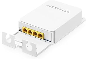 BINARDAT Switch passthrough PoE Gigabit per esterni, 1 PoE in 3 PoE Out Extender, IEEE802.3af/at PoE Powered, Ethernet 10/100/1000Mbps, Montaggio a parete impermeabile Plug and Play