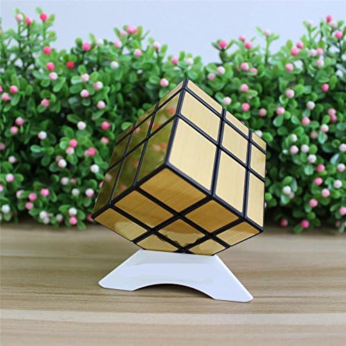 HappyToy YuXin Mirror Speed Cube Mirror Block Puzzle Cube Twisted Magic Cube Toy + one Base stand (Black&amp;Golden)