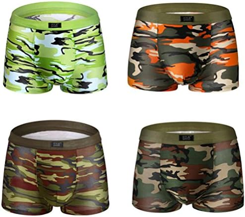 Wuzax 4 Pieces Camouflage Printing U Convex Pouch Men's Underwear Modal Soft Breathable Youth Boxer Briefs Elastic