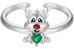Qings Weihnachten Elch Ring für Damen 925 Sterling Silber Verstellbarer Offene Rentier Finger Ring Niedlich Rot Grün Zirkonia Tier Weihnachten Schmuck Geschenke für Mädchen Tochter Mutter