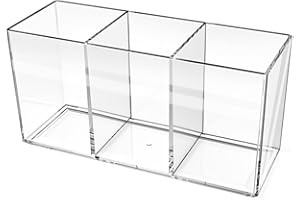 Aililong Organizador de acrílico, soporte para cosméticos y pinceles, organizador de maquillaje, pinceles y cosméticos, para lápices y suministros de oficina, 3 compartimentos, 18 x 6,8 x 9 cm,