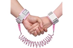 AOMIG Bracciale Sicurezza Bambino, 1.5M Anti-Perso Mano Cintura con Blocco del Sensore, Bambini Guinzaglio Polso di Sicurezza Portatile Che Cammina Riflettente Nella Notte, Rosa