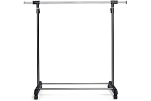 RELAX4LIFE Stand Appendiabiti con Ruote, Porta Abiti Estensibile con Portascarpe, Altezza Larghezza Regolabile, Appendiabiti da Terra in Acciaio e Plastica, Nero