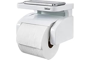 MOMO FING Porte-rouleau pour papier toilette mural avec ventouses de fixation, étagère de rangement et coupe, blanc