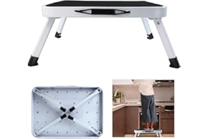 AUTOFU 1 Step Ladder Folding Step Stool, Portable Caravan Step, Lightweight Steel Kitchen Stool, Compact Stepping Stool, Holds up to 150KG, Easy to Carry