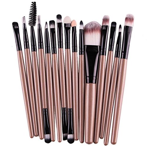 Tefamore Conjunto De Brochas Cepillo Herramientas De Maquillaje Kit De Tocador Lana (15 piezas-color) (Oro)