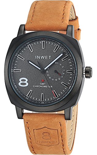 INWET Mode Herren Quarz Armbunduhr,Schwarz Zifferblatt mit Datum Kalender,Braun Leder Armband INWET Mode Herren Quarz Armbunduhr,Schwarz Zifferblatt mit Datum Kalender,Braun Leder Armband