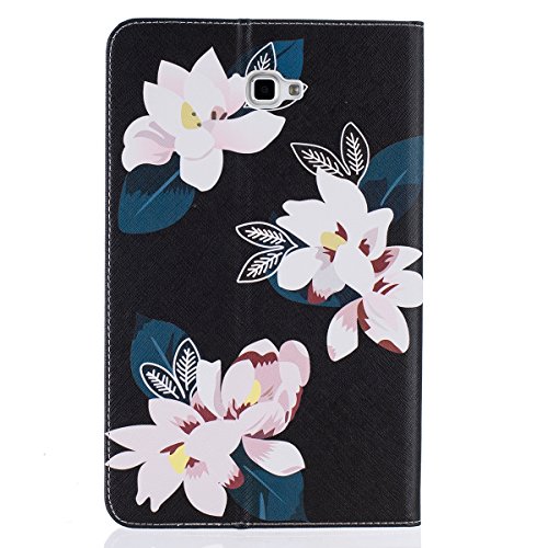 Galaxy Tab A 10.1 Hülle Case,Galaxy Tab A 10.1 Ledertasche,Ukayfe Muster Schutzhülle Leder Tasche für Samsung Galaxy Tab A 10.1 Zoll 2016 T580N/T585N,Bunte Retro Muster Drucks Blumen Slim Fit Folio PU leder Flip Cover im Bookstyle Kunstleder Schutzhülle Cover Tasche mit Ständer für Samsung Galaxy Tab A 10.1 Zoll 2016 T580N/T585N mit 1 x Schwarze Eingabestift (Weiß Lotus) - 2