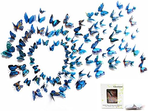Givovanni 72 PCs 3D Double-Deck Butterfly Wall Sticker Fridge Magnet Room Decor Decal Applique for Girls Room, Home Decoration DIY Crafts Babys Room,Removable (Pack-2)