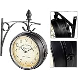 Bahnhofsuhr zweiseitige Wanduhr Wohnzimmer wetterfest Uhr Retro Antik Stil Garten Uhr Küchenuhr Quartz Bürouhr GRAND CENTRAL Uhr - 2
