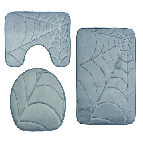 Diossad 3 Teilig Badematte Set Grau Mikrofaserflanell Badezimmer Teppich Rutschfest Badvorleger WC Vorleger Toilettensitzabdeckung
