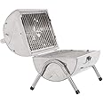 Portable Barrel Stainless Steel BBQ with 2 Independent Cooking Areas Features Side Vents and Wooden Carry Handle - Great for Beach, Garden, Party or Camping (Silver)