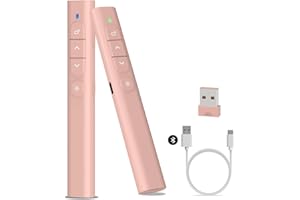 SunnyOcean Presentation Clickers, Bluetooth & 2.4GHz Wireless Powerpoint Clicker, Rechargerable Presenter Remote, Hyperlink Volume Presentation Clicker for Powerpoint Computer Laptop Mac (Pink)
