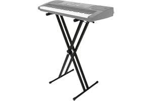 Alightup Support Clavier Pied Piano Double Embase Forme X avec Sangles de Sécurité Largeur et Hauteur Réglables 6 Positions pour des Claviers Électroniques Contrôleurs Midi en Métal Noir