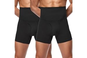 Joweechy Boxer Uomo Cotone Dimagranti Mutande Shapewear Vita Alta Compressione Pantaloncini Intimo Sportivo Controllo Pancia(Pacco da 2)