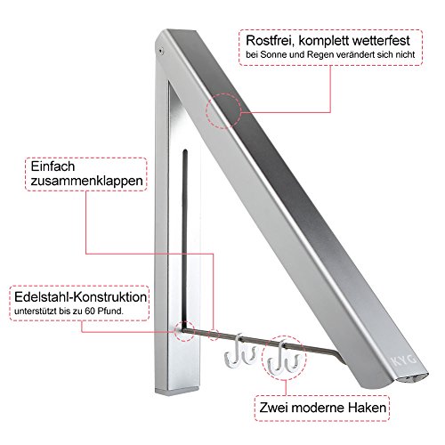 KYG Faltbar Kleiderhaken Klappbarer Wand-Kleiderständer Set Folding Platzsparend Wetterfest Kleiderbügel Aluminium - 6