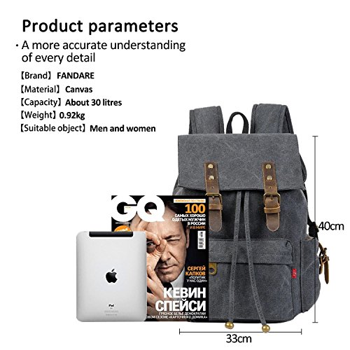 FANDARE Retro Laptop Notebook Rucksack Geeignet für bis zu 16 Zoll Damen Herren Schulrucksack für die Schule Wandern Daypack Leinwand - 6
