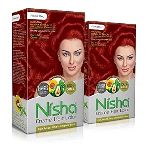 Nisha Cream hair color (120 ml/each) with Rich, Bright, Long Lasting Shine Hair Color NO AMMONIA Cream FORMULA smooth care for your precious hair! Flame Red (Pack of 2)