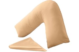 BuzzBuy Funda de almohada en forma de V, 100 % polialgodón, soporte ortopédico para espalda y cuello, para embarazo/lactancia, solo funda de almohada (latte)