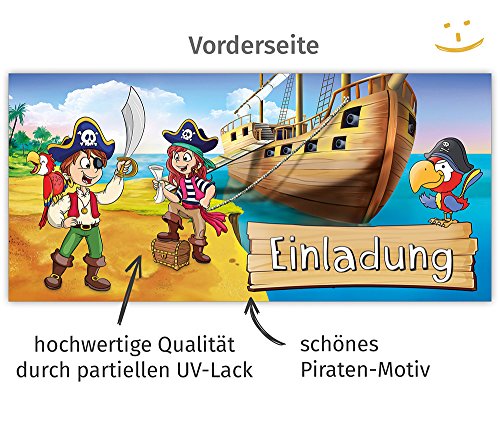 Piraten Einladungskarten mit Umschlägen (12er Set) zum Kindergeburtstag von BeriluDesign | Schatz-Karte Schatzsuche Kinder Geburtstag-Einladungen Karten Feier Party Jungen - 4