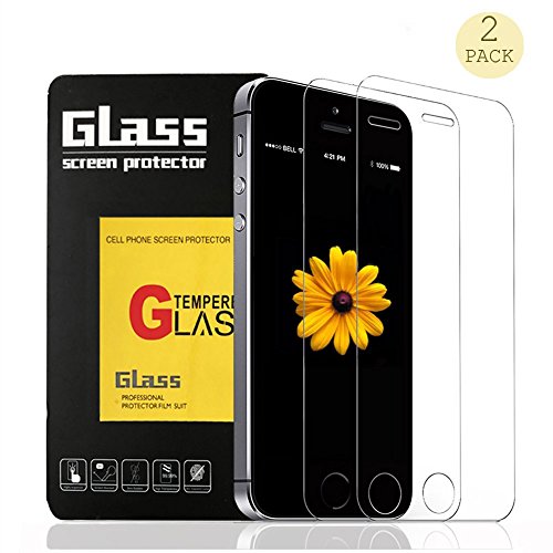 [2 Pack] iPhone 5S SE 5C 5 Screen Protector, FIGEMN 0.3mm 9H Tempered Shatterproof Glass Screen Protector Anti-Shatter Film Anti Fingerprint