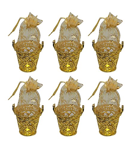 Majik Mini Bucket for Gift Purposes, Plastic Bucket for Home Decor Item, Golden, 15 Gram, Set of 6, Pack of 1