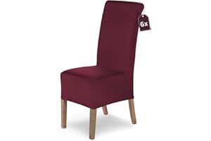 SH SCHEFFLER-HOME LIVE HOMESTYLE SCHEFFLER-Home Fundas Sillas de Comedor Elásticas Lena – Set de 6 Elegantes Fundas Sillas Ajustables – Fundas para Sillas con Banda Elástica, Burdeos