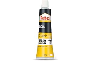 Pattex Bois Classic, colle à bois hautement résistante, colle vinylique pour montage, assemblage, placage ou contrecollage sur supports en bois, colle blanche, tube de 60 g