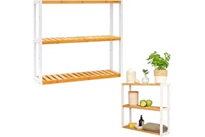 DuneDesign Scaffale a Muro di Bambù - 60x54x15 Mensola in Legno Bagno Cucina - Porta Piante