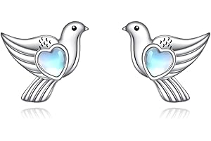 YAFEINI Pendientes de piedra lunar para mujer y niña, plata de ley 925, koala/gato/búho/vaca/murciélago/cerdo, pendientes de animales, regalo de piedra lunar