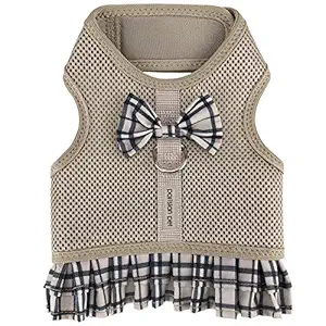 Parisian Pet Dog Cat Harness Step-in Vest, Plaid, Camo, Leopard, Polka Dot Dress (L, Plaid/Khaki Dress)