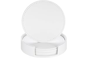 sourcing map 1 Set Leather Coasters for Drinks, Drink Coasters with Holder for Tabletop Protection, Home Decor and Housewarming Gifts, White