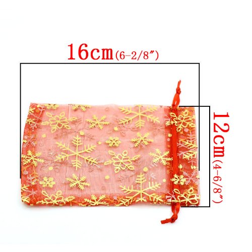 HooAMI 50Stk Rot Organza säckchen mit schneeflock Organzabeutel Hochzeit beutel Geschenk 12cm x16cm - 7
