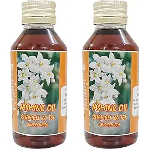 Jioo Organics Chameli Oil for Hanuman Puja Chola Jasmine Oil Unrefined Hair and Skin Care (100 ml Each) -Pack of 2